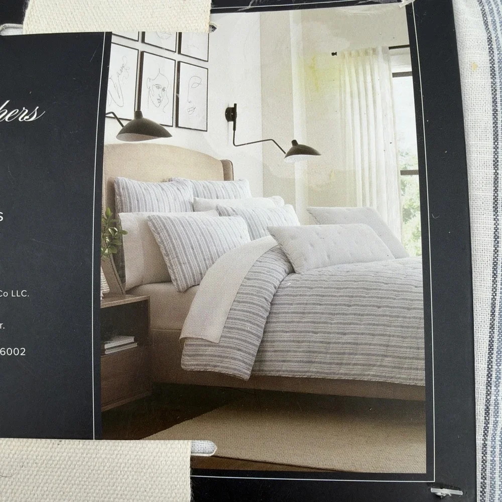 Brooks Brothers Pillow Shams KING White Blue Stripe 100% Cotton Slub Quilted